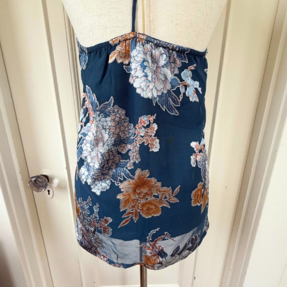 NINE BRITTON Floral Velvet Burnout Blue Cami Tank Size S - Picture 6 of 9